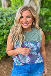 Adley Ruffled Floral Print Top : Sapphire Green