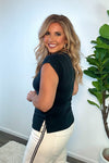 Tribal Havanna Cap Sleeve V neck top : Black