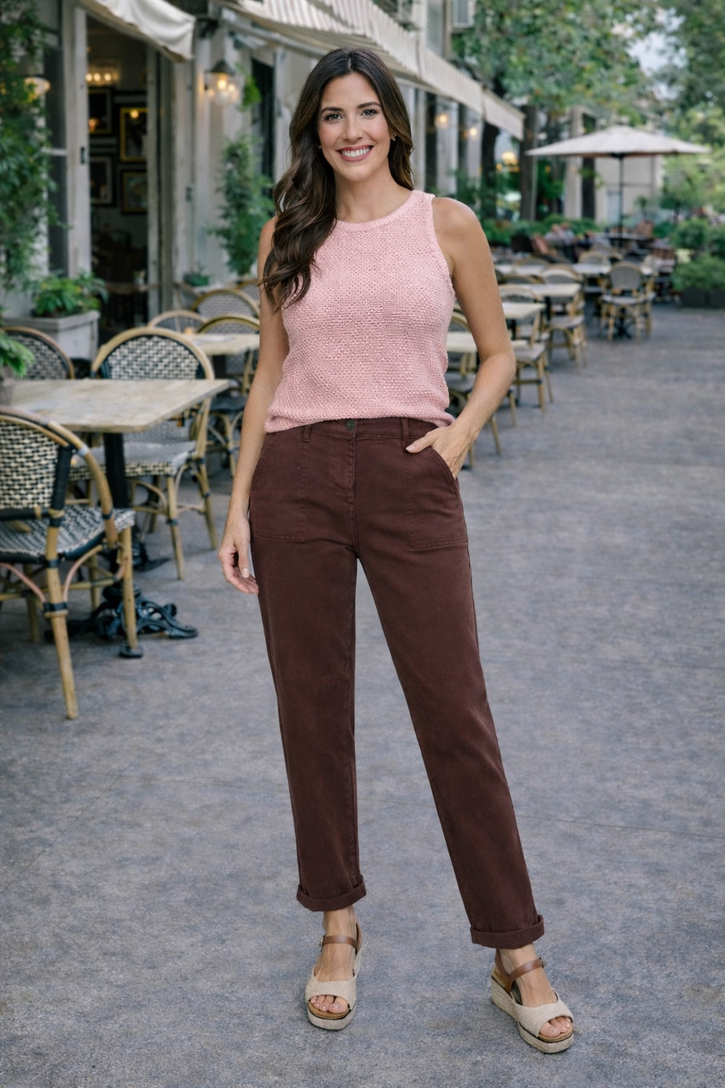 Ailany Shimmer Crochet Knit Tank : Pink