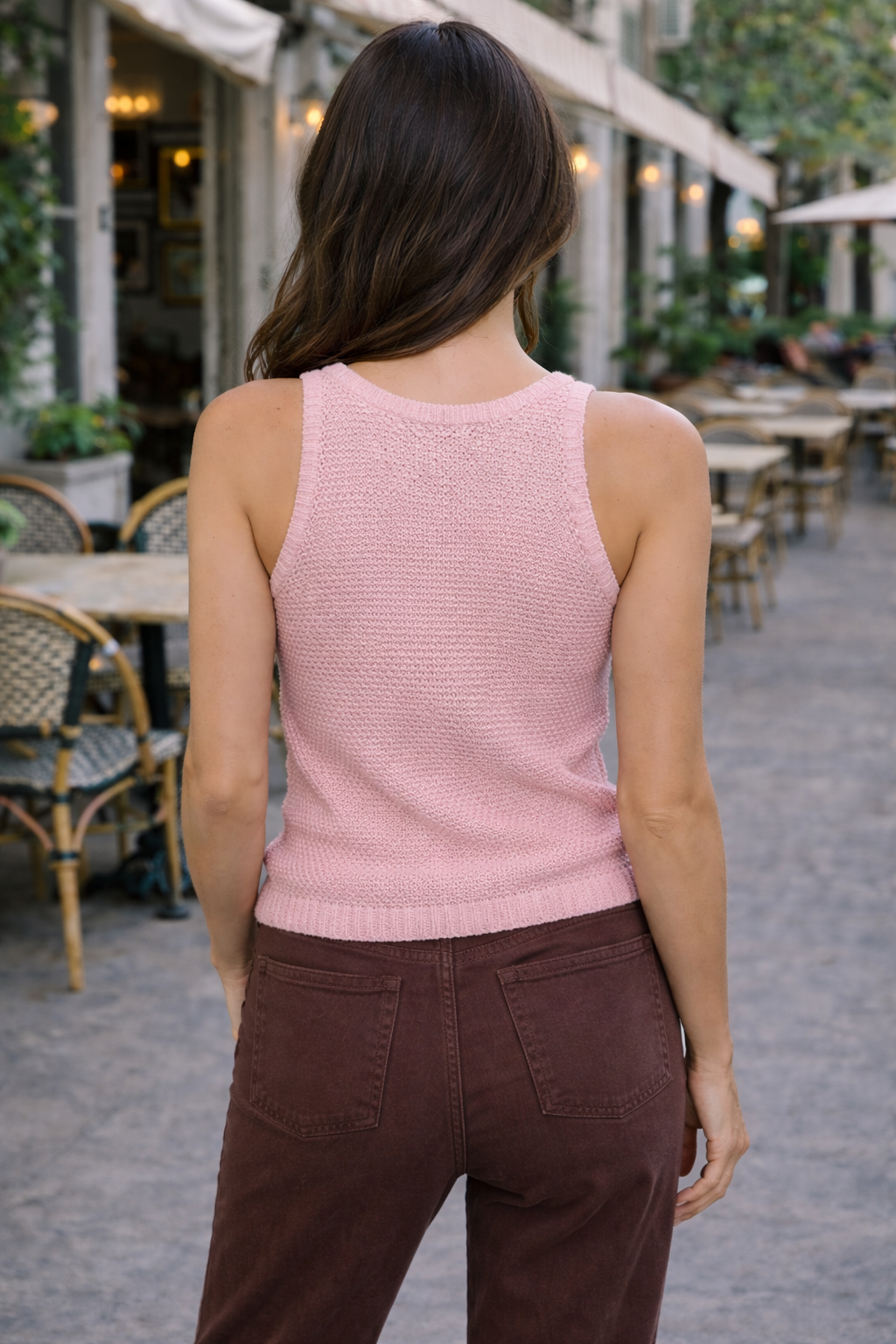 Ailany Shimmer Crochet Knit Tank : Pink