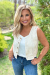 Jaelyn Crochet Knit Button Up Top or Vest :  Natural