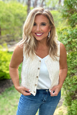 Jaelyn Crochet Knit Button Up Top or Vest :  Natural