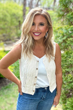 Jaelyn Crochet Knit Button Up Top or Vest :  Natural
