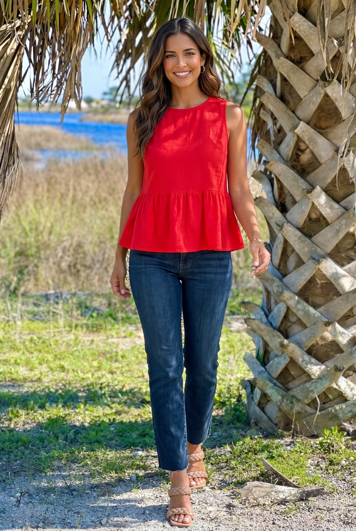 Quinley Ruffled Woven Top : Red