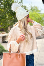 Cozy Winters Loose Weave Bubble Sleeve Sweater : Beige/Cream