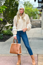 Cozy Winters Loose Weave Bubble Sleeve Sweater : Beige/Cream