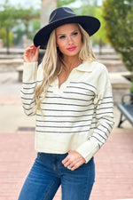 Amelia Collared Striped Sweater : Ivory/Black