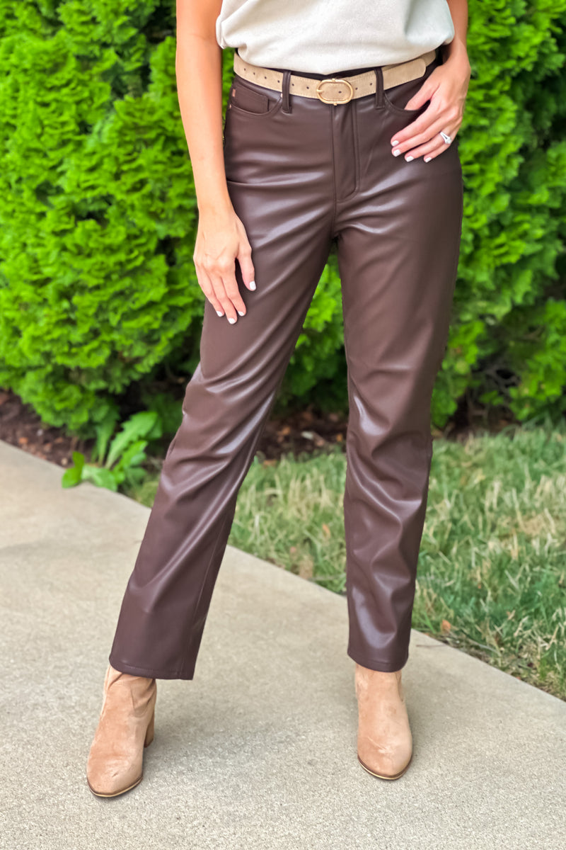 Thin Green Faux Leather Pants | Evolution 32