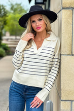 Amelia Collared Striped Sweater : Ivory/Black