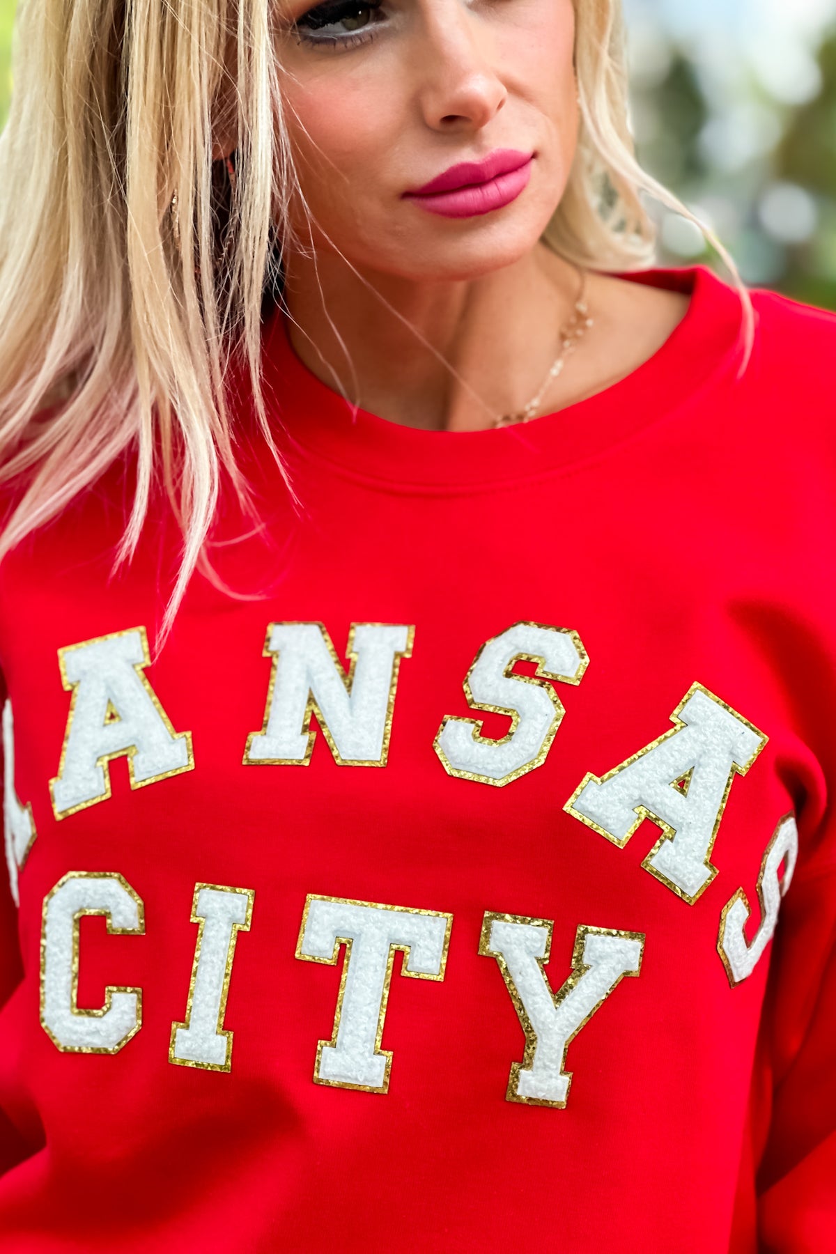 Kansas City Chenille Letter Sweatshirt : Red/White/Gold