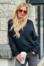 Believe In Me Crochet Sleeve V-Neck Sweater : Black
