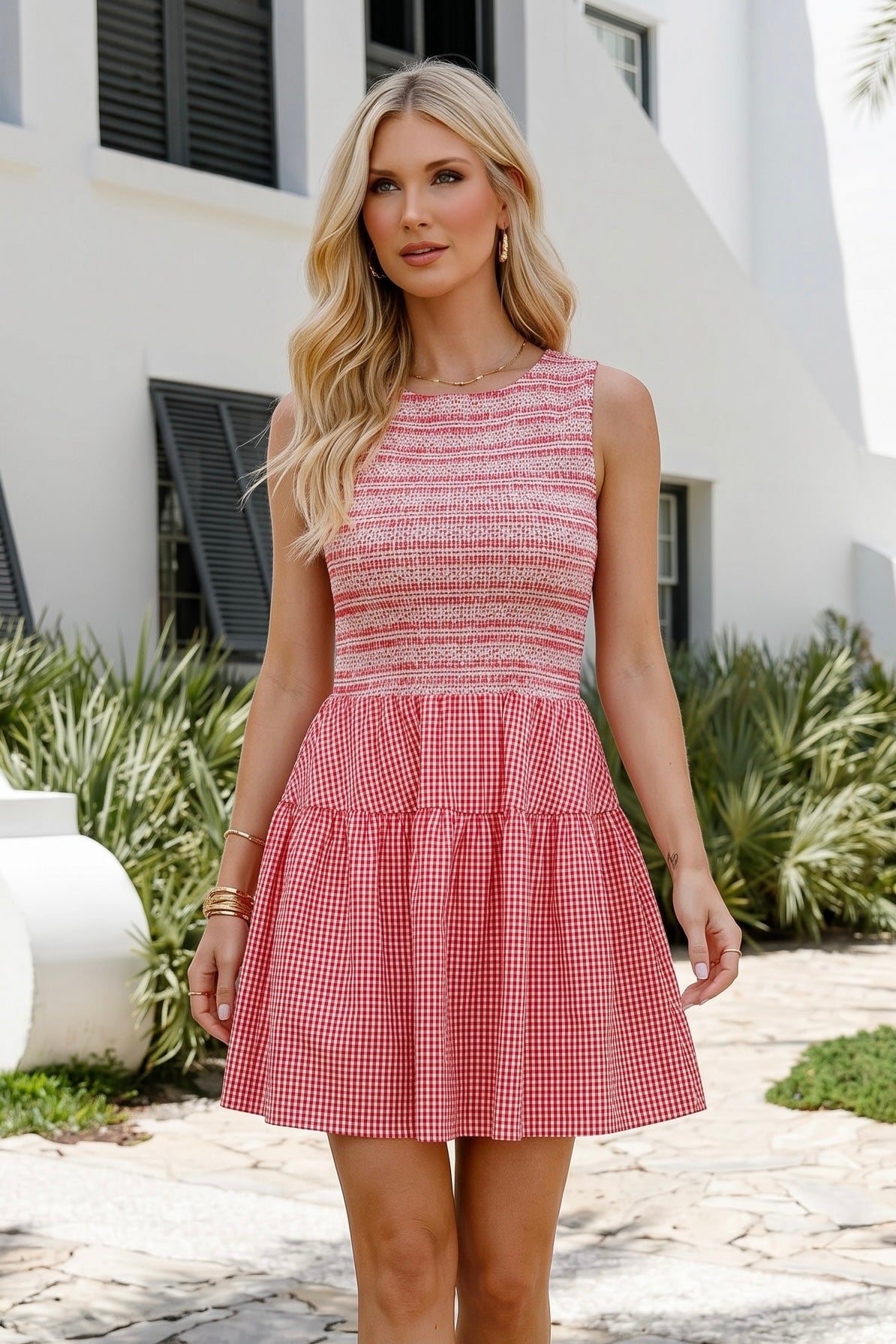 Marianna Sleeveless Dress : Red/White