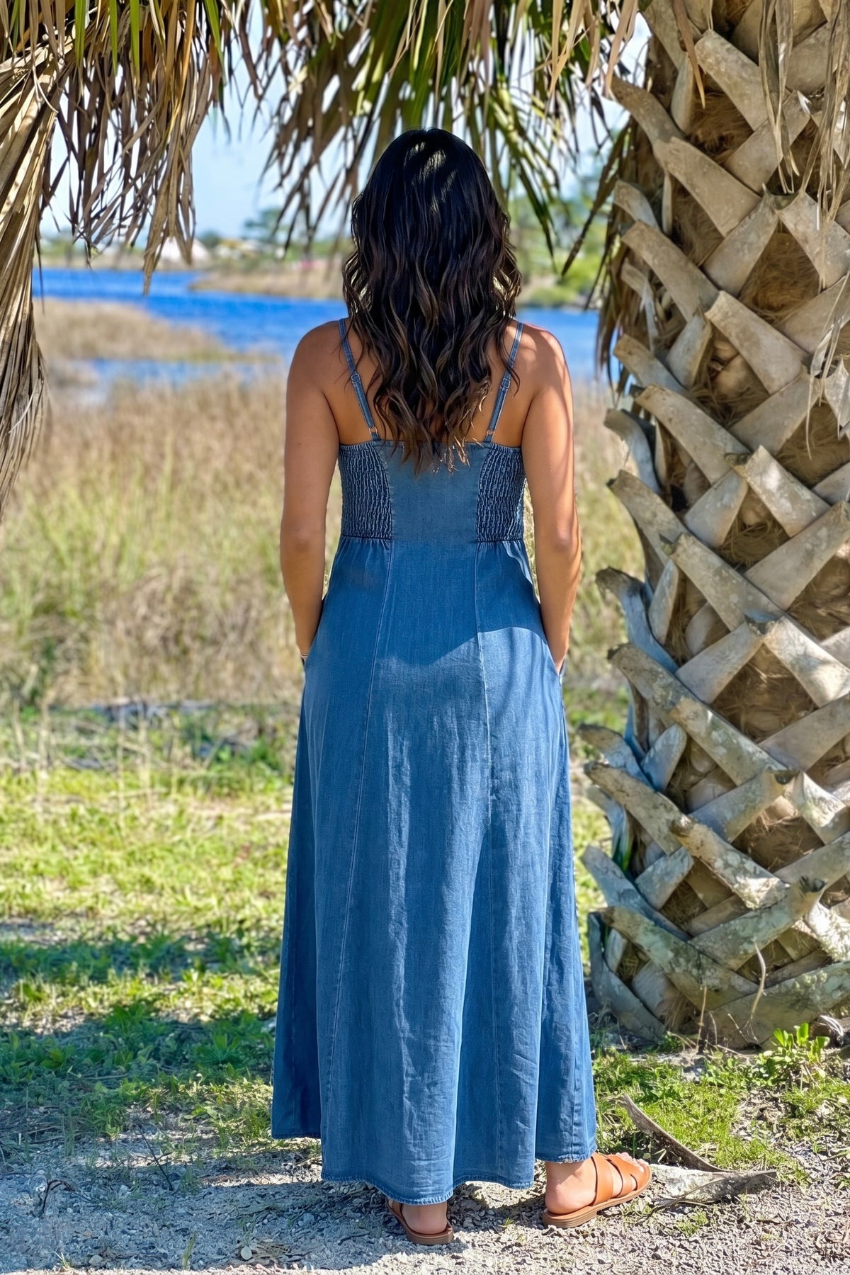 Janiyah Button Front Tencel Maxi Dress : Denim