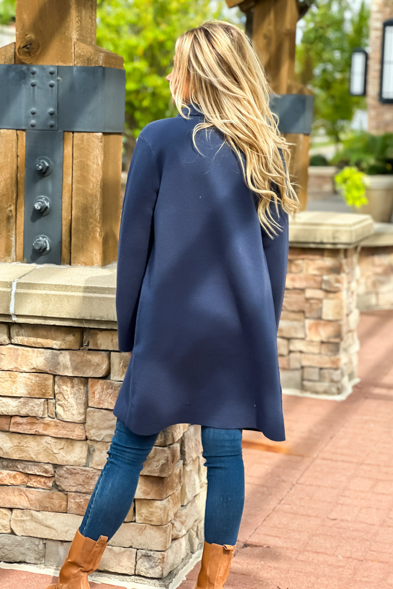 Chill In The Air Open Front Knit Coat : Midnight