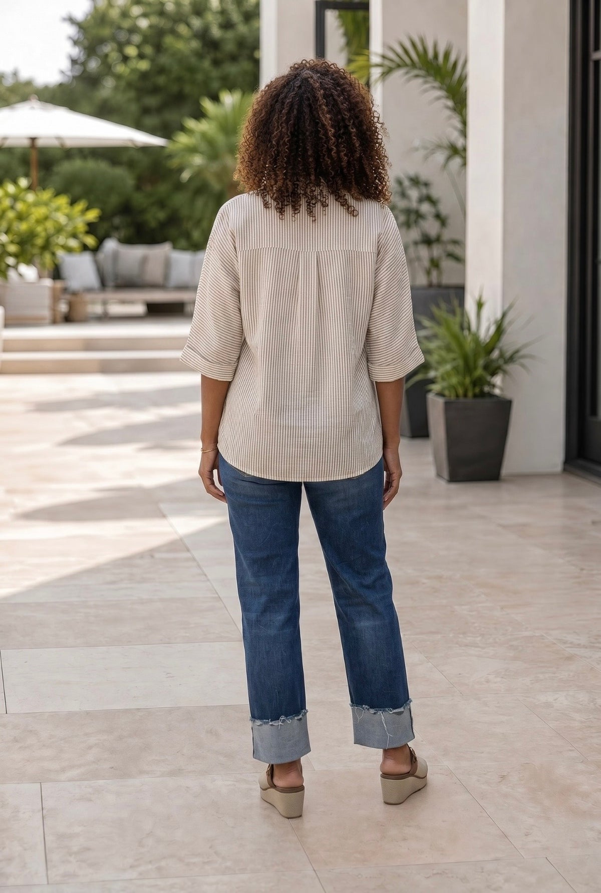 Hensley Striped Top : Taupe/White