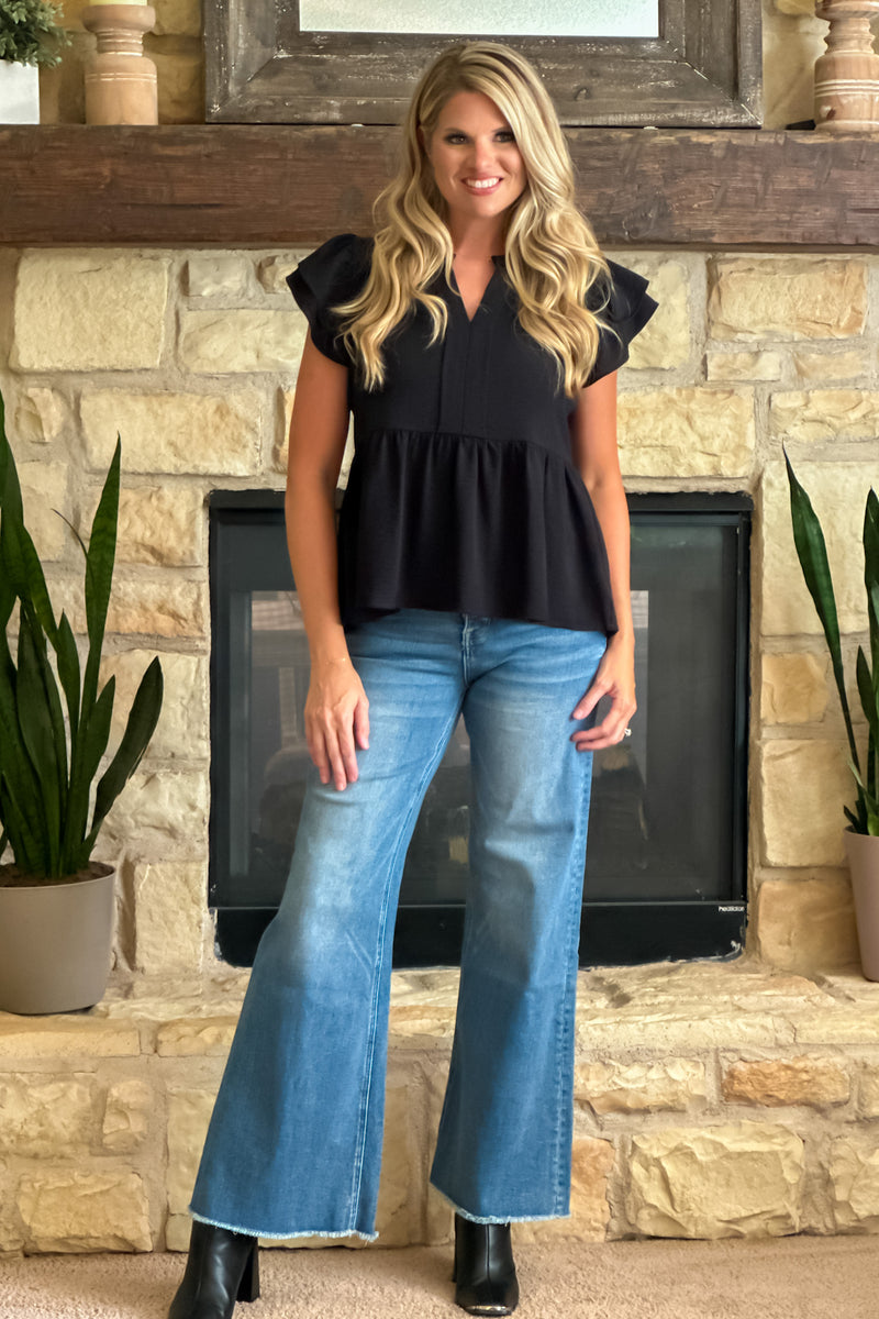 Bobbi Ruffled Sleeve Blouse : Black