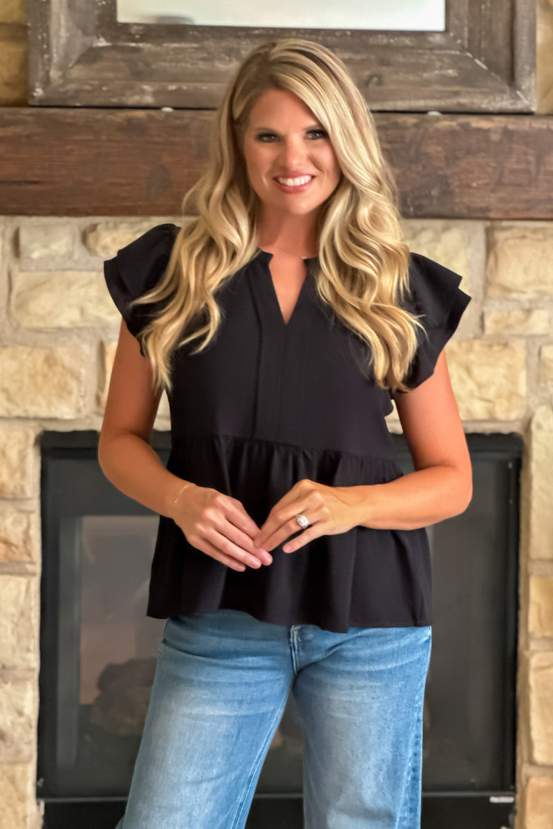 Bobbi Ruffled Sleeve Blouse : Black