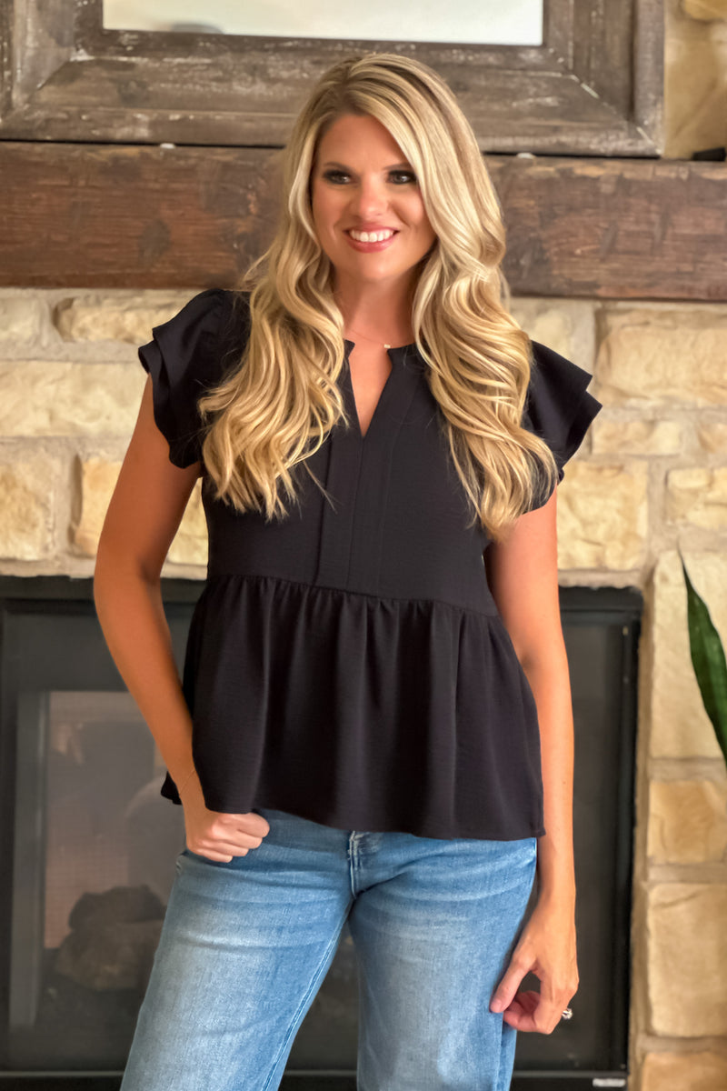 Bobbi Ruffled Sleeve Blouse : Black