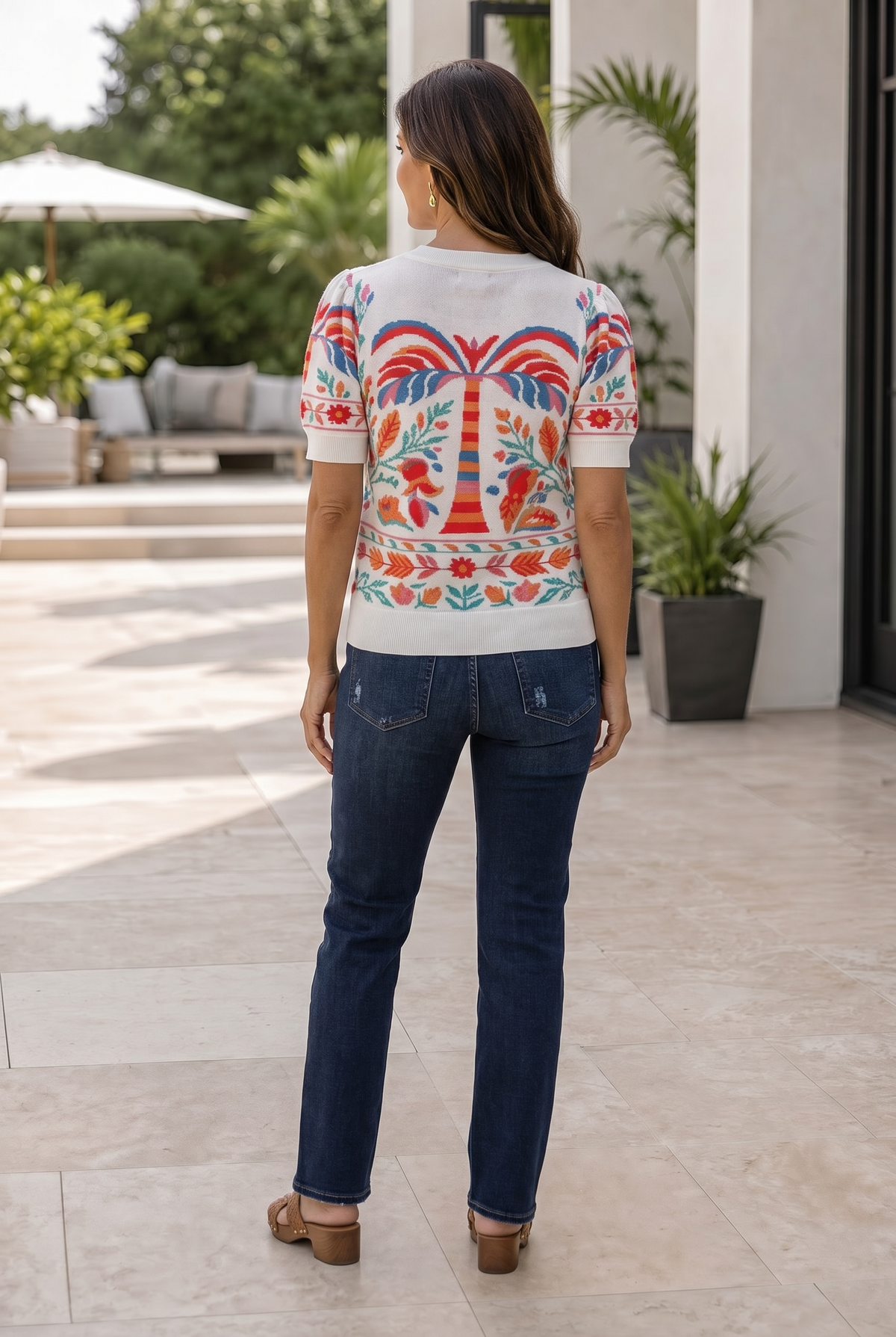 Chandra Short Sleeve Sweater Top : Cream Multi