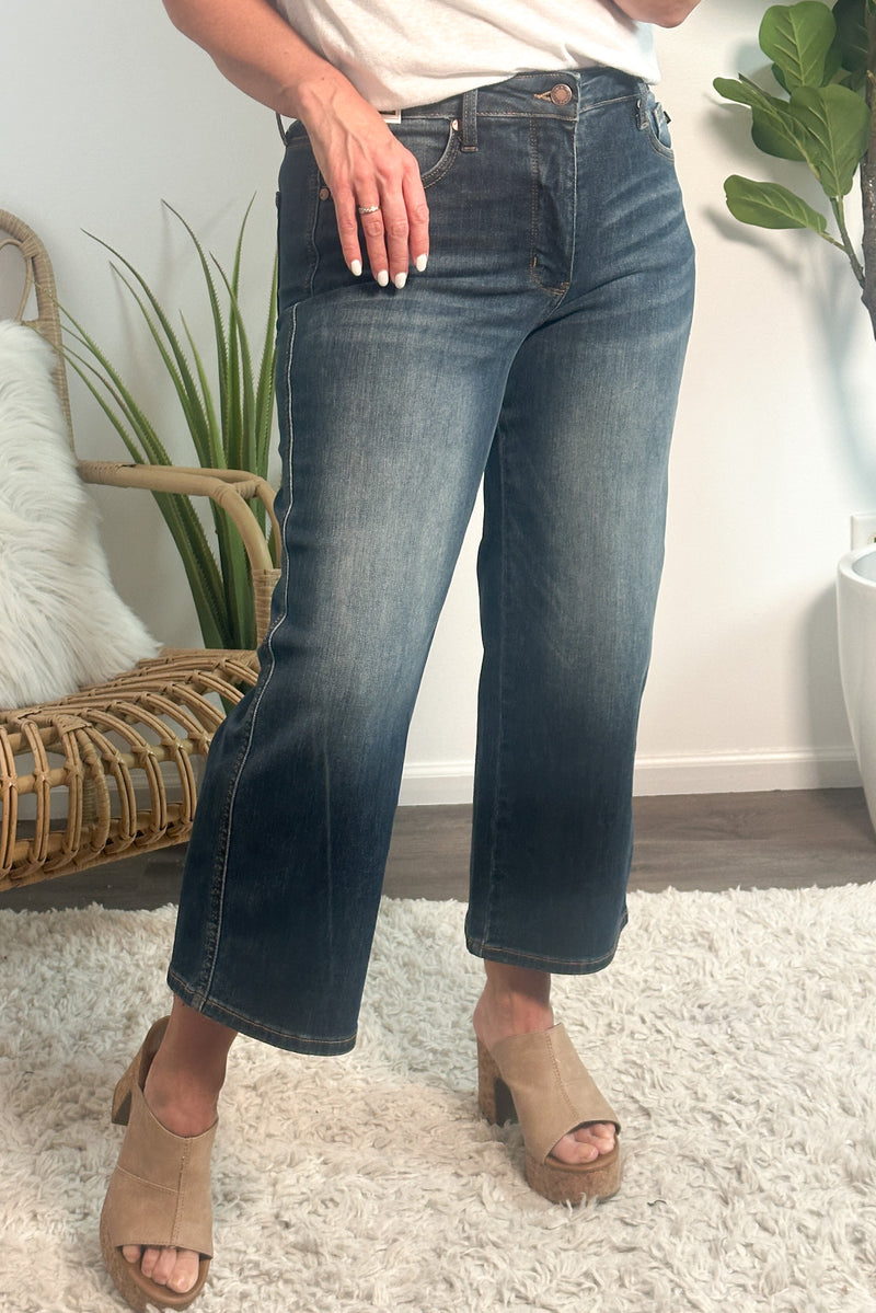 Judy Blue Phoenix Tummy Control Crop Wide Jeans : Dark