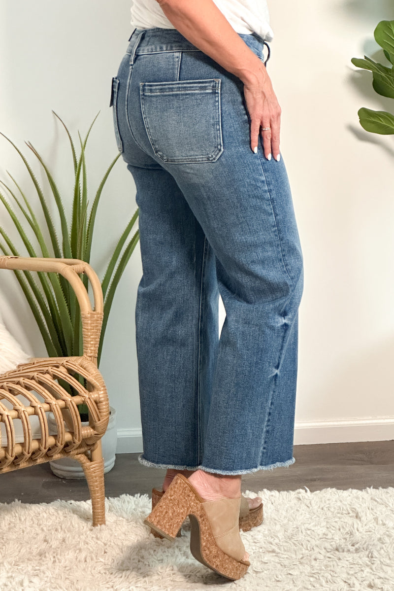 Bayeas Delanie High Rise Wide Leg Raw Hem Jeans : Medium