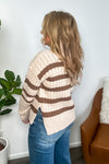 Halo Cable Knit Striped Sweater: Oatmeal