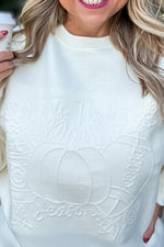 Fall Season Embossed Sweatshirt : Cream