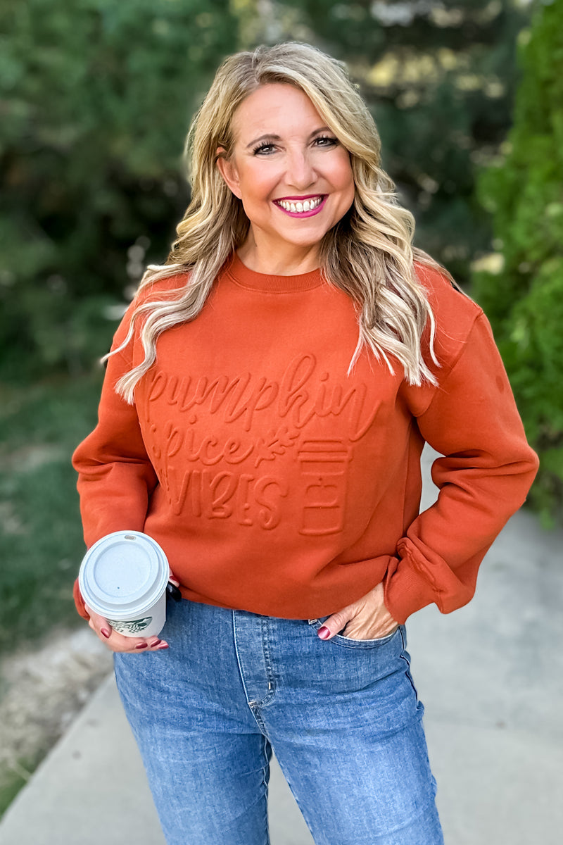 Pumpkin Spice Soft Embossed Sweatshirt : Cognac