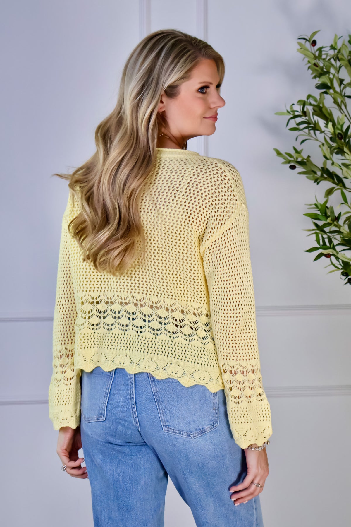 Adalee Light Weight Open Knit Hem Sweater : Yellow