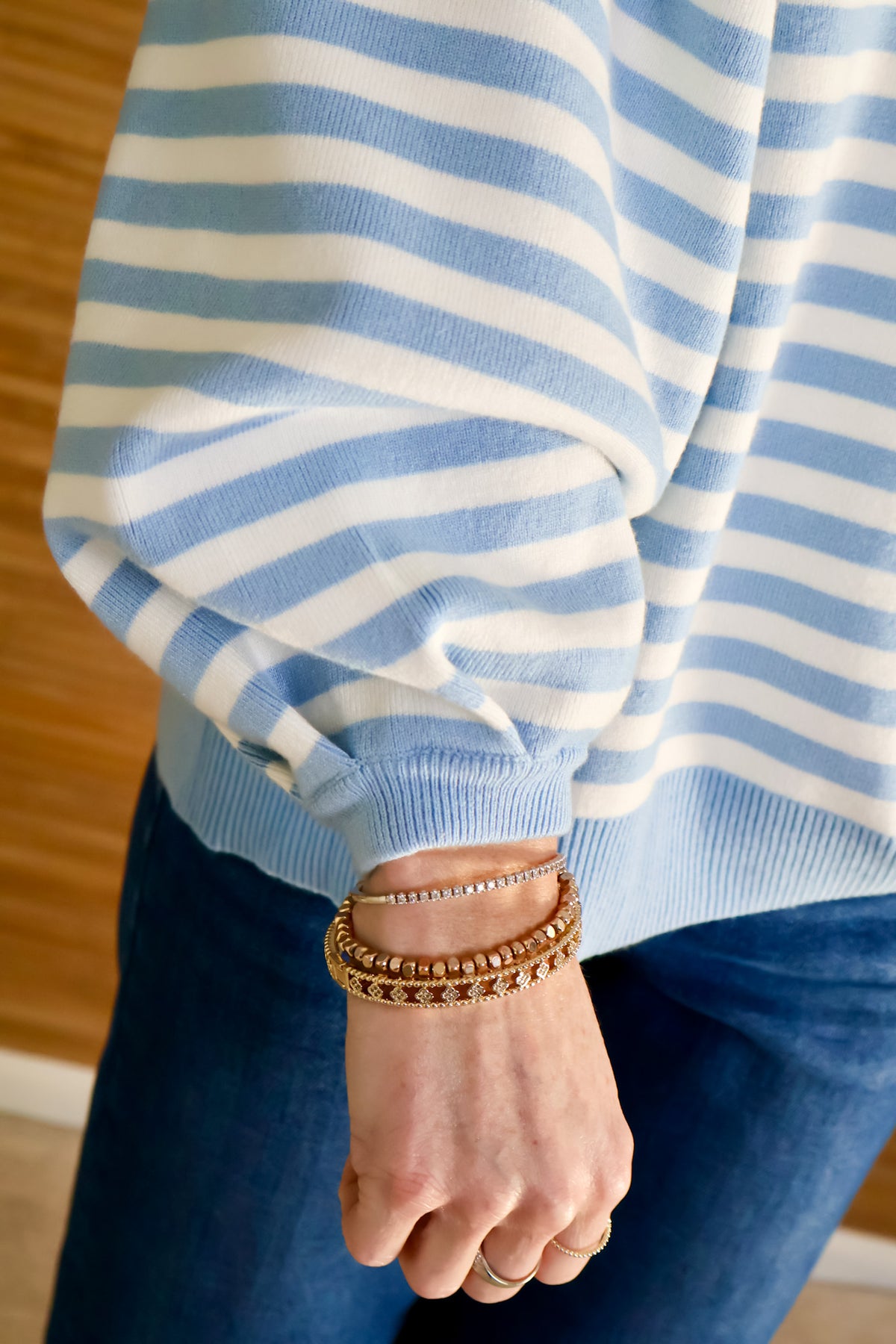 Harlee Striped Knit Sweater : Sky Blue