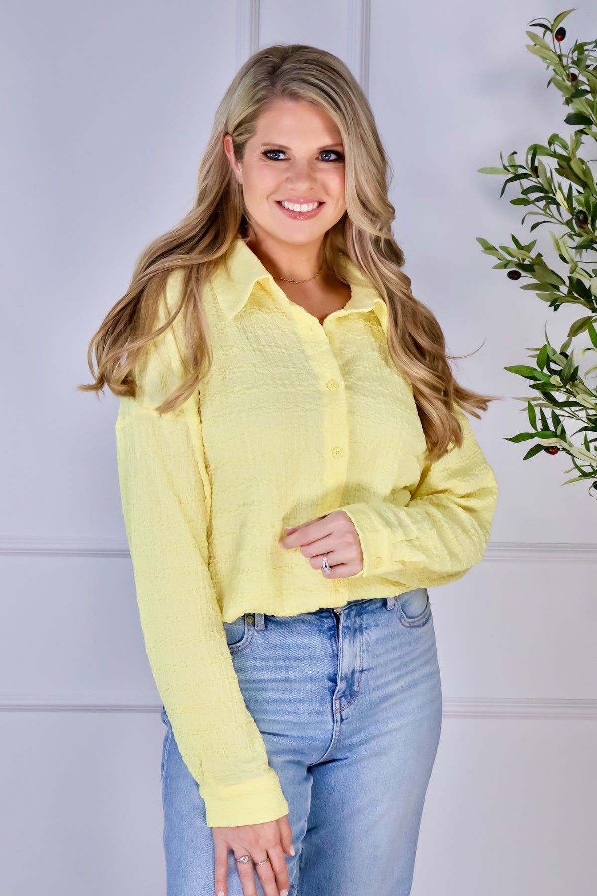 Analie Crinkle Gauze Blouse : Yellow