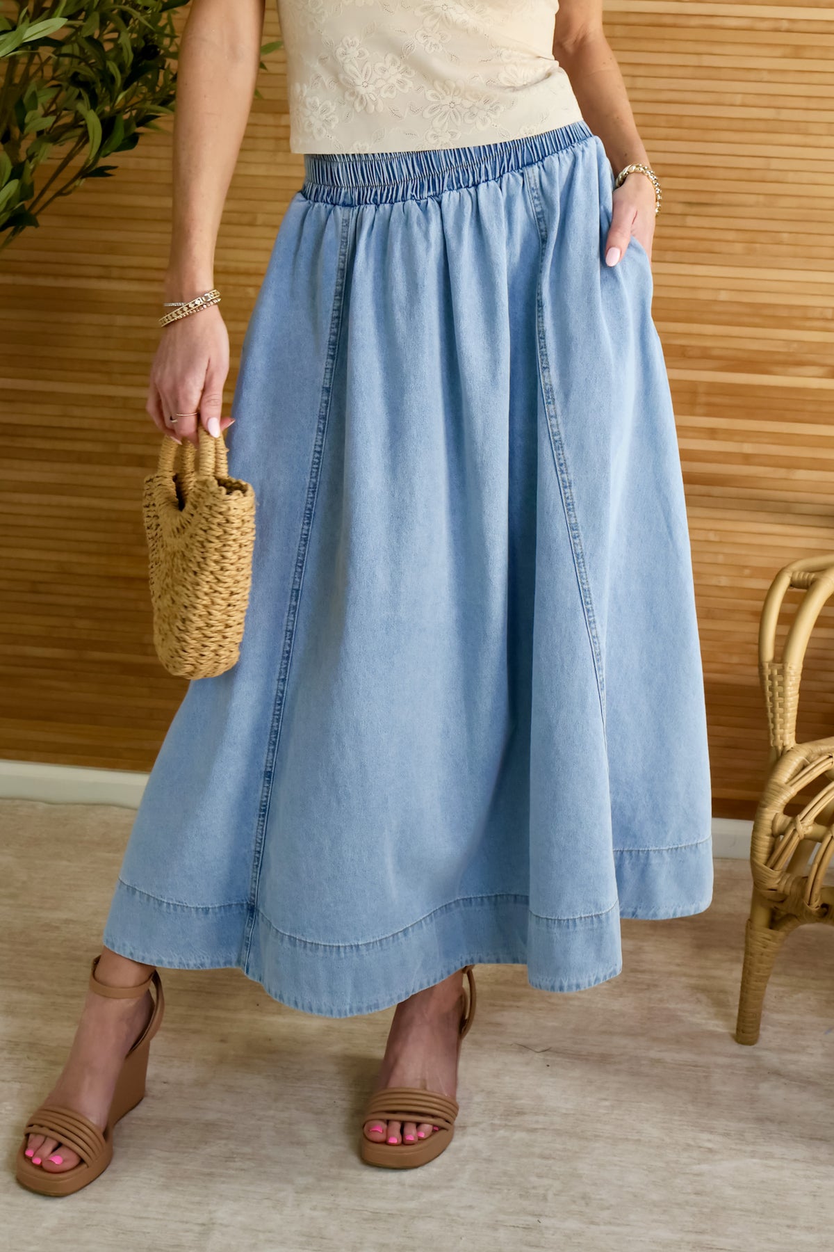 Kassidy Long Denim Skirt : Light Denim