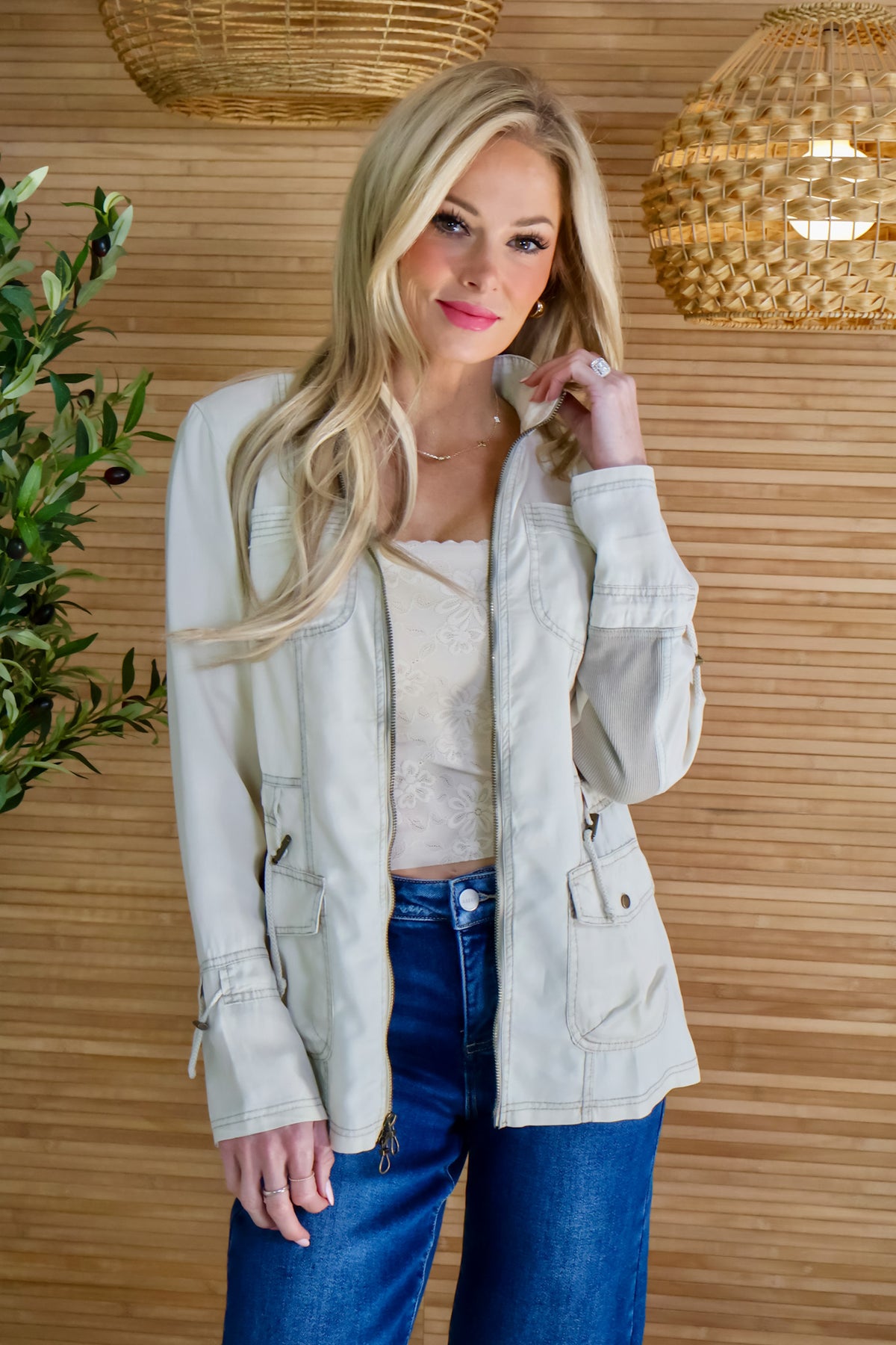 XCVI Paislee Zip Up Hall Jacket : Beige