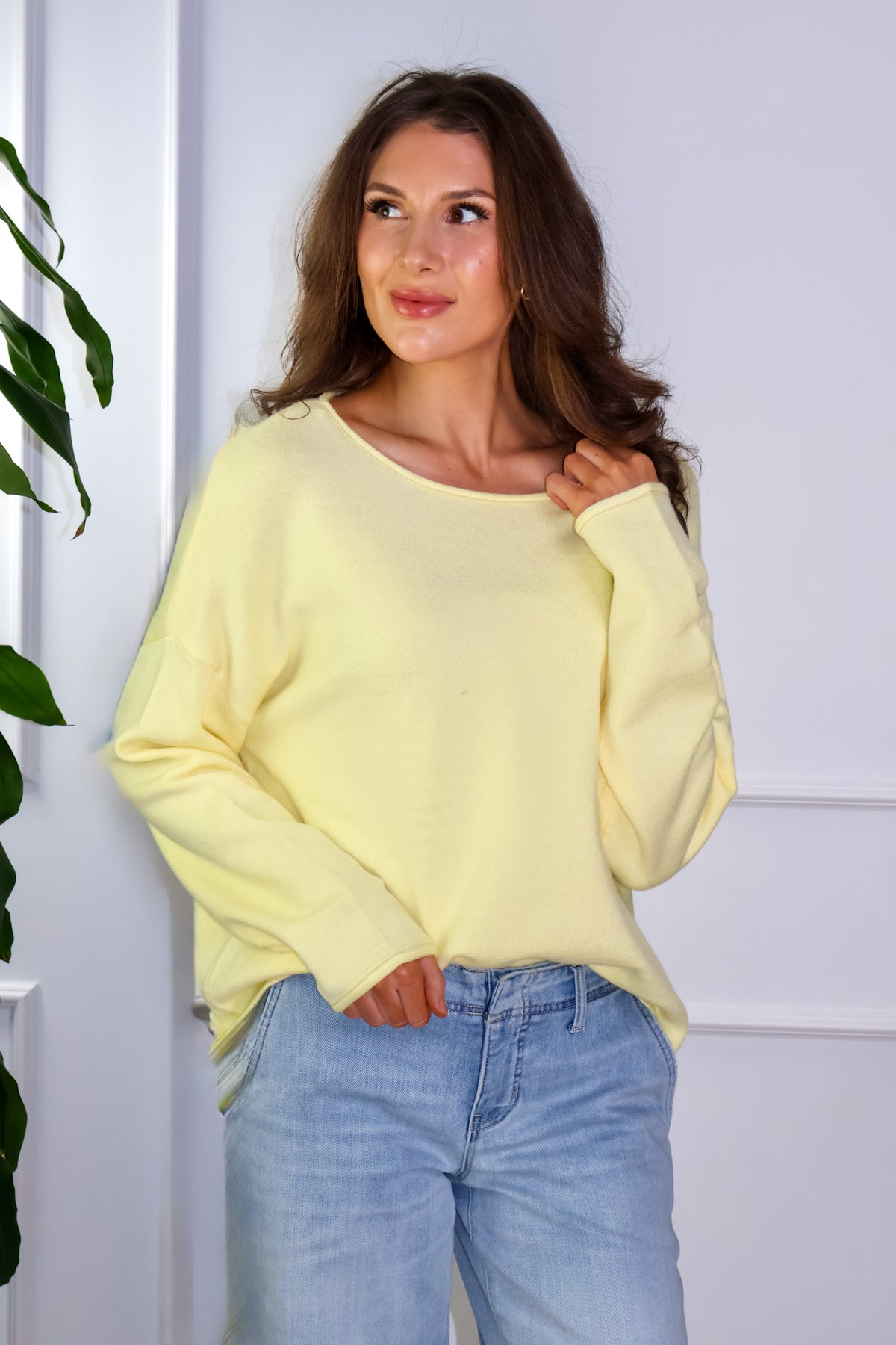 Delilah Boat Neck Lightweight Sweater : Lemon