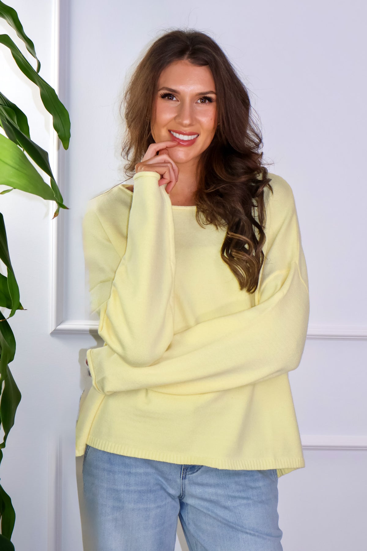 Delilah Boat Neck Lightweight Sweater : Lemon