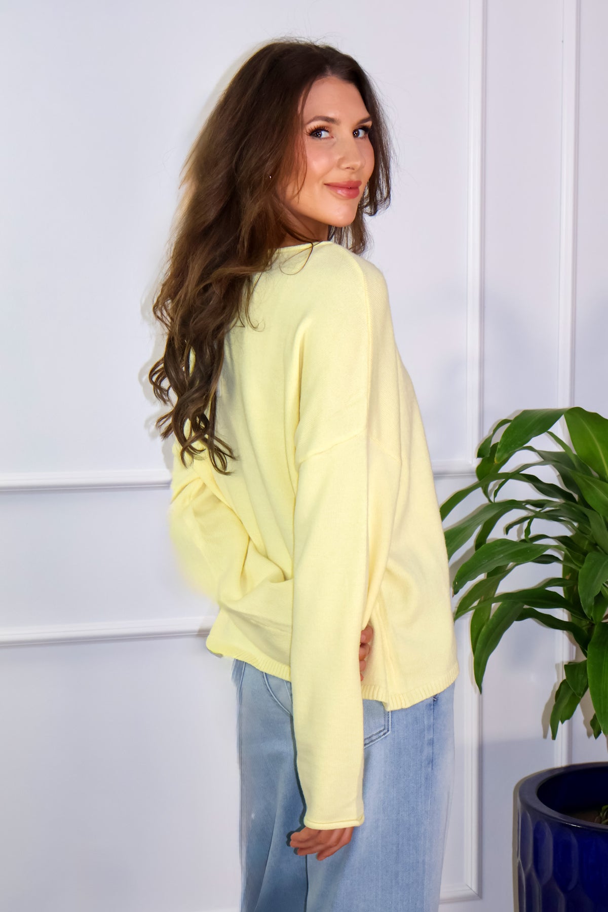 Delilah Boat Neck Lightweight Sweater : Lemon