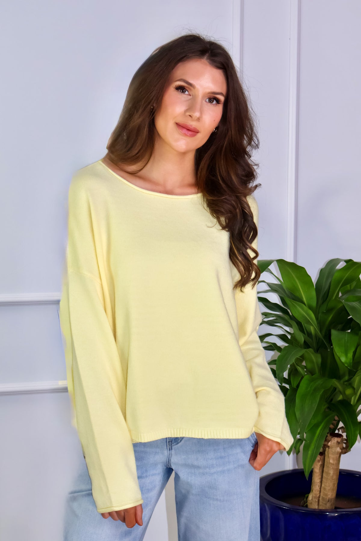 Delilah Boat Neck Lightweight Sweater : Lemon