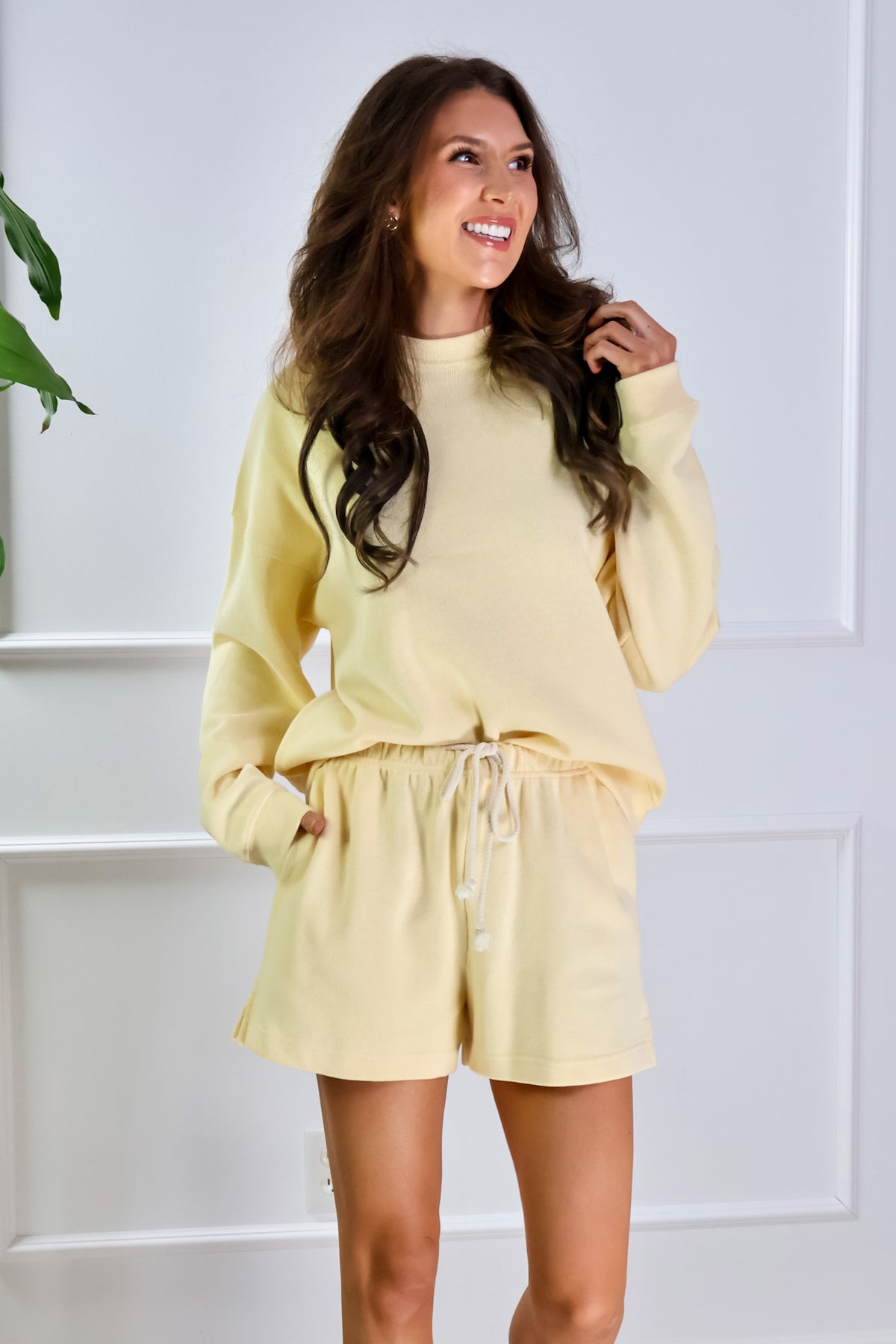 Evelyn Soft Knit Pullover and Shorts Set : Lemon