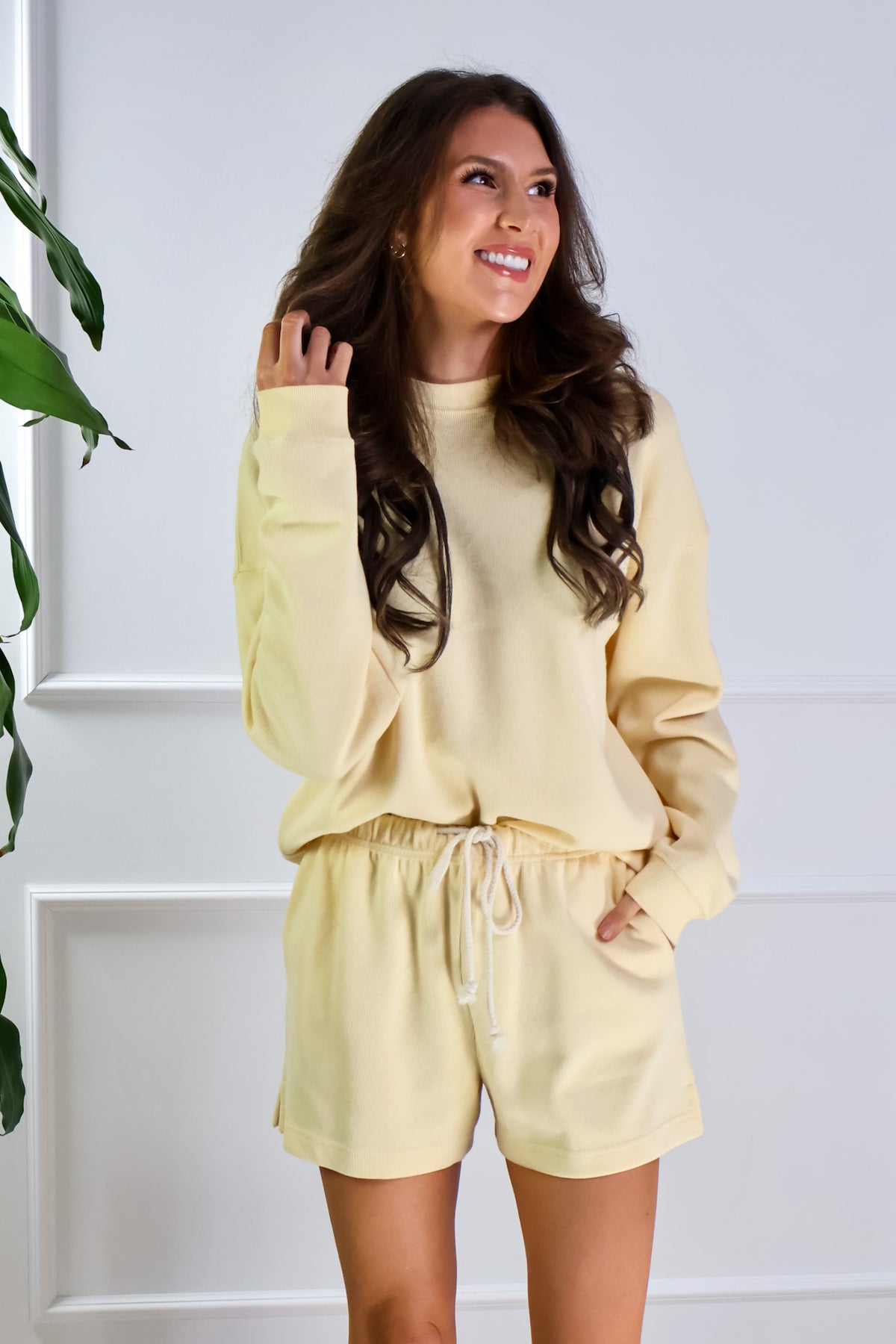 Evelyn Soft Knit Pullover and Shorts Set : Lemon