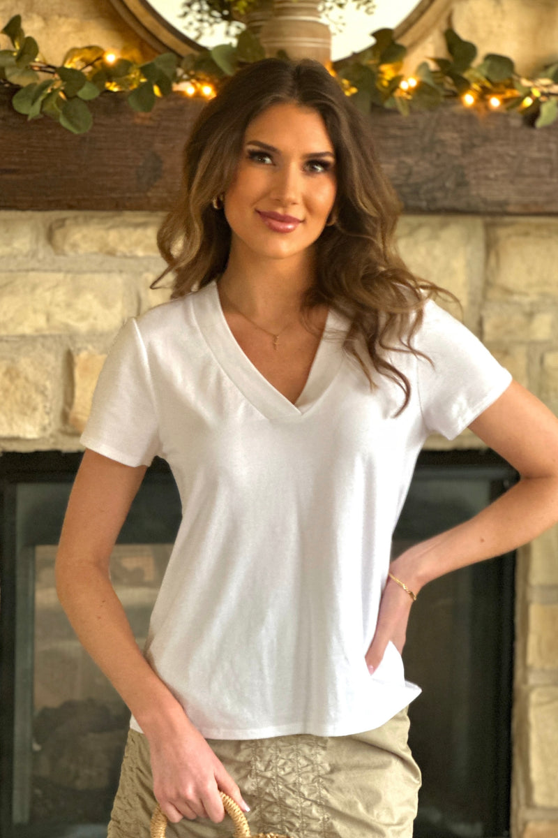 Liverpool Noem Short Sleeve V neck T-shirt : White