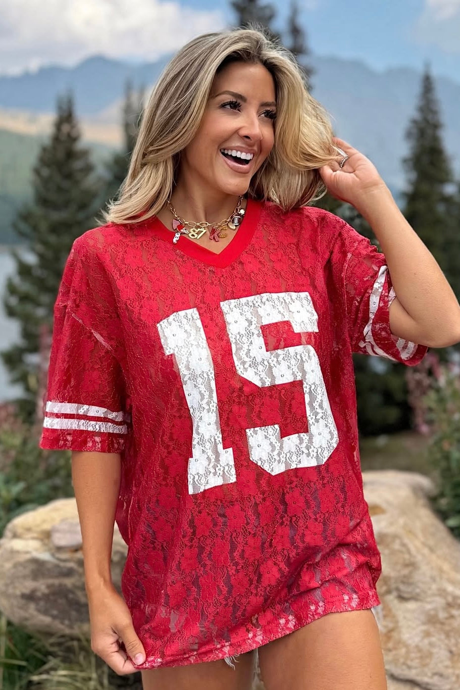 It's Game Time Lace Jersey : Red