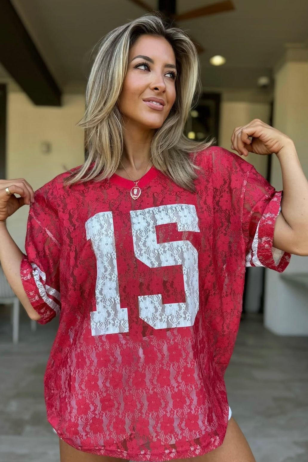 It's Game Time Lace Jersey : Red