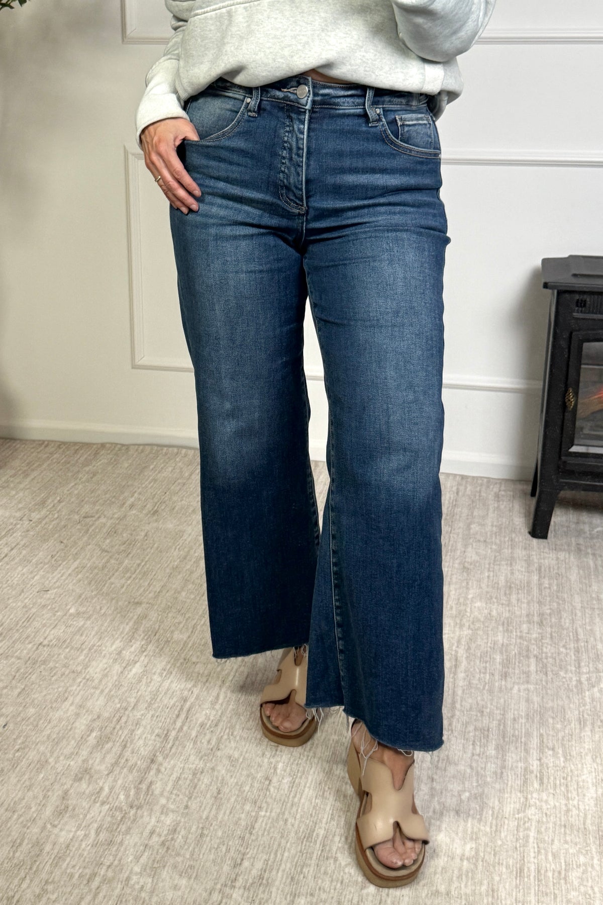 Risen Paulina TC Crop Wide Adjustable WB Jeans : Dark