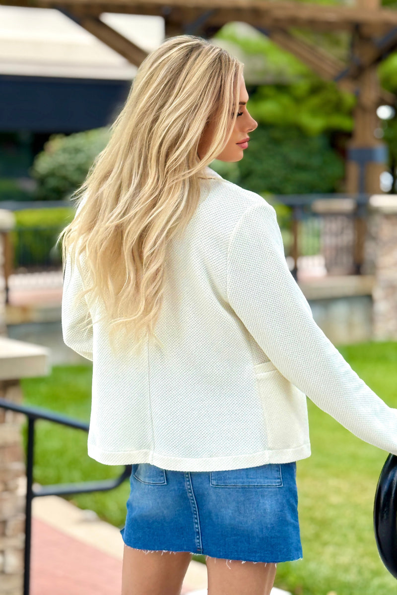 Zerah Textured Knit Blazer : Ivory