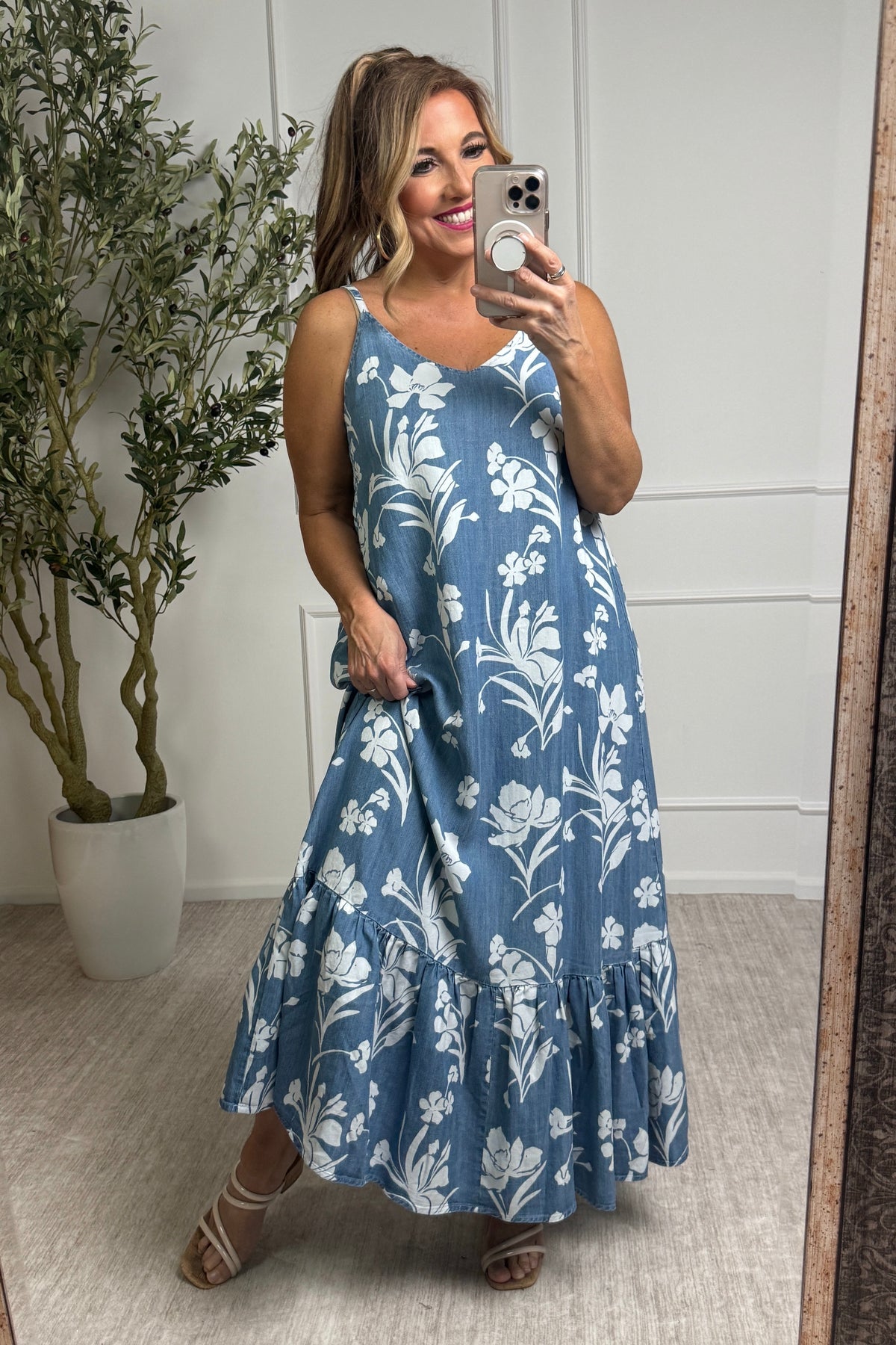 Tribal Ellie Maxi Dress With Bottom Frill : Seaside Blue