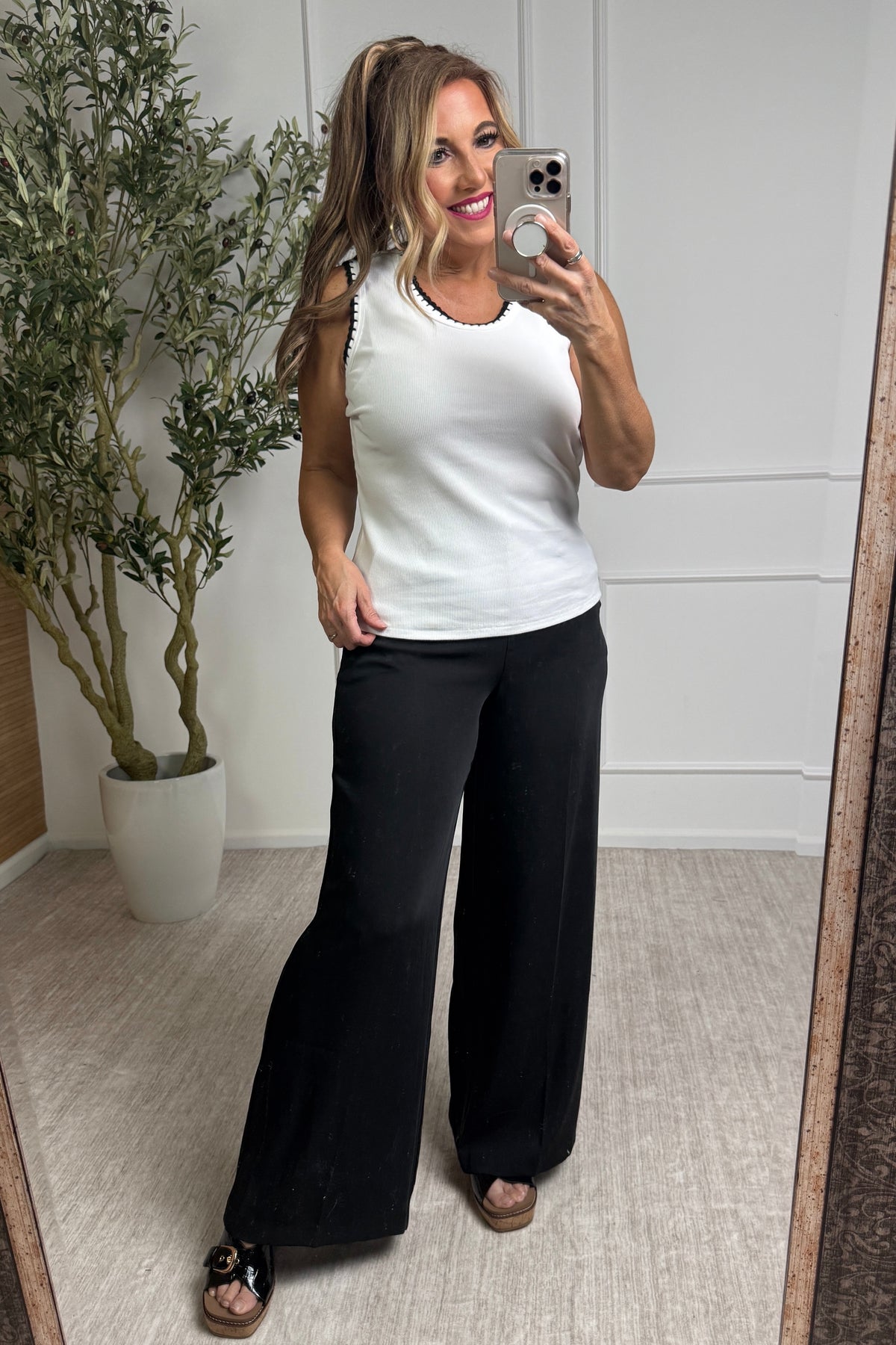 Tribal Kalina Sleeveless Top With Crochet Trim : White
