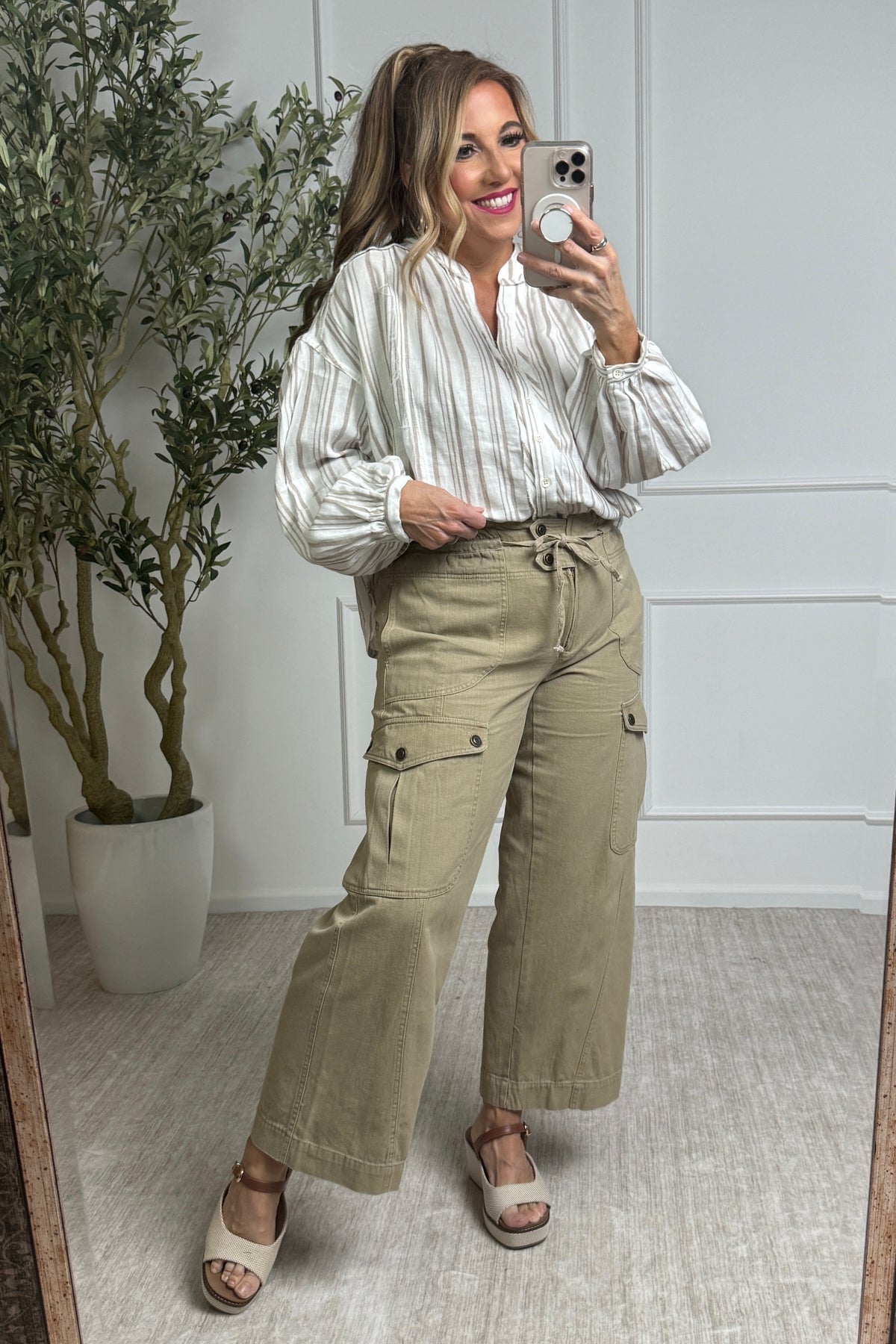 Katana Double Cloth Striped Top : Taupe