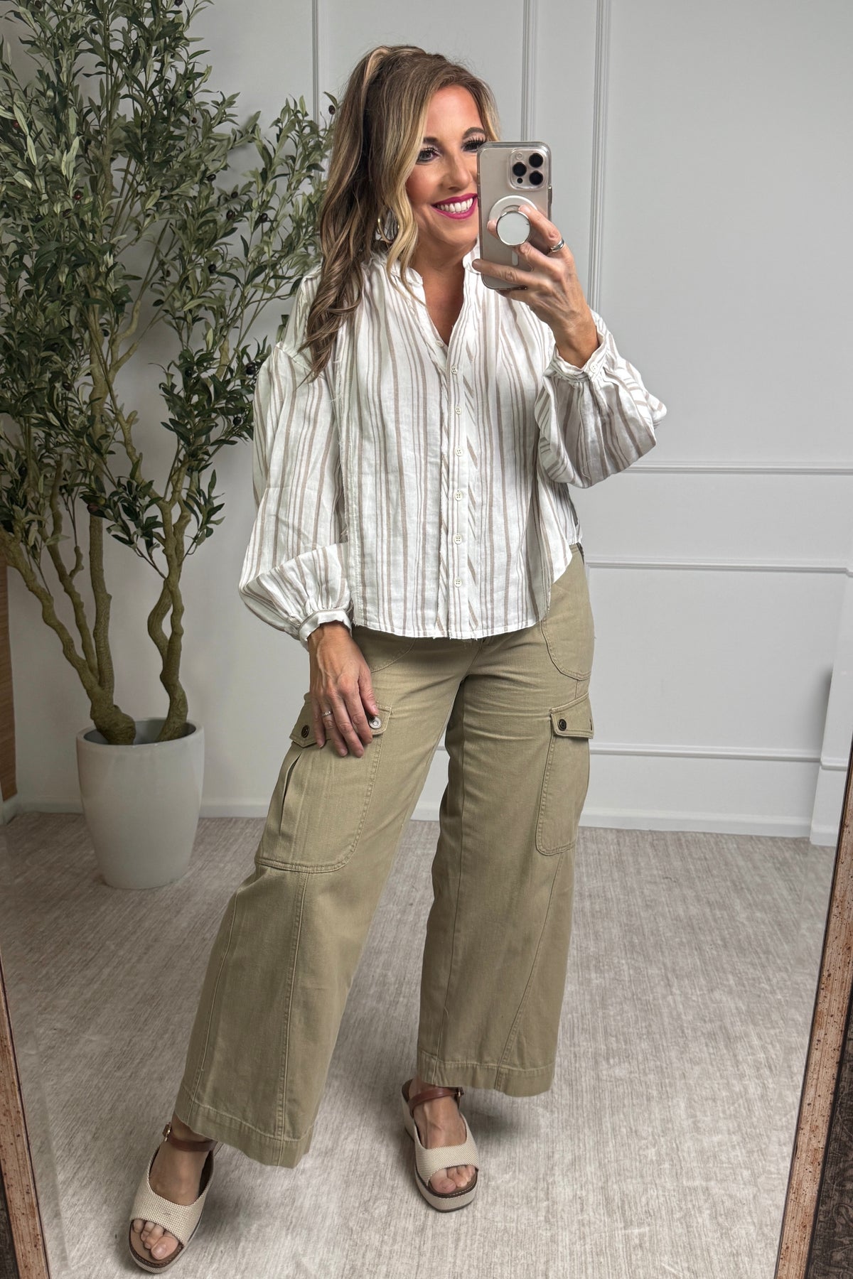 Katana Double Cloth Striped Top : Taupe