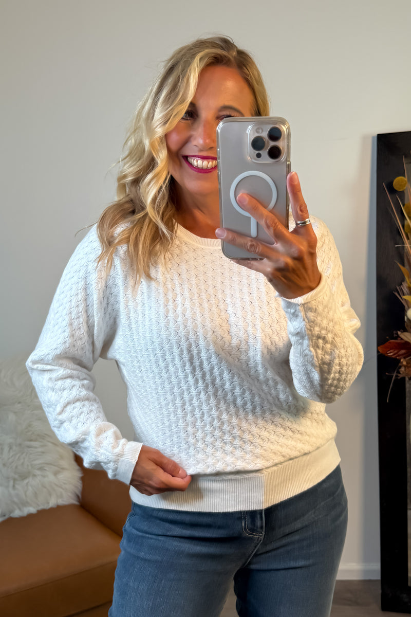 Yasmina Fine Gauge Pointelle Sweater : Off White