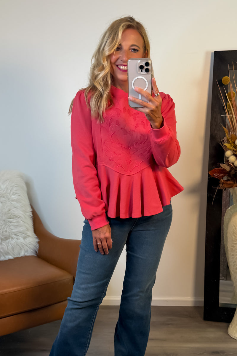 Jeanne Embossed Top : Coral